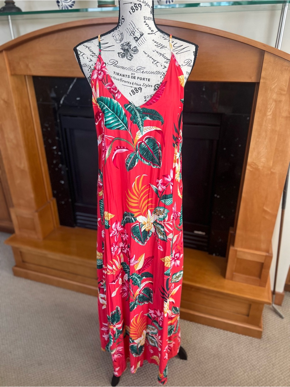 Old Navy Red Tropical Floral Maxi Dress